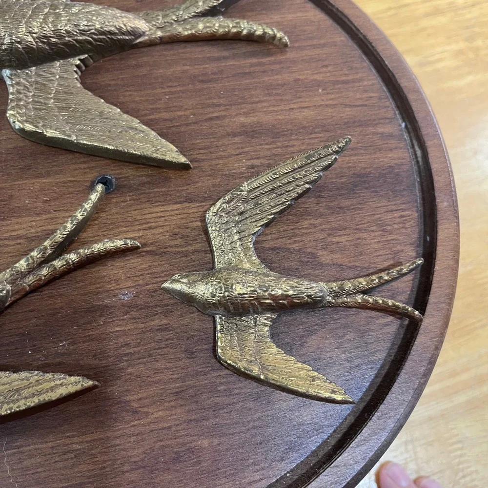 Vtg 1984 Burwood Products Gold Swallow Bird Wall Plaque Set 3 USA 2682-3 MCM